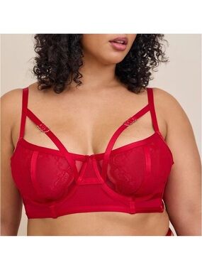 TORRID BRA -UNDERWIRE BRA STRAPS &
LACE RED STRAPPY BRALETTE - Plus Size 4X, NWT